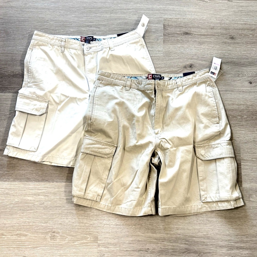 NWT Lot 2 CHAPS Khaki Beige Flat Front Cargo Shorts Men's Size 38